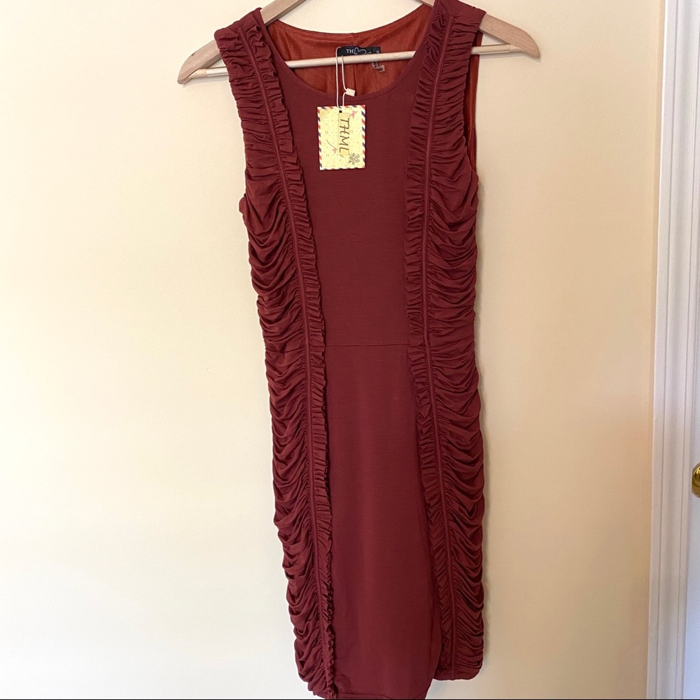 THML Burnt Orange Ruffle Fitted Dress Small